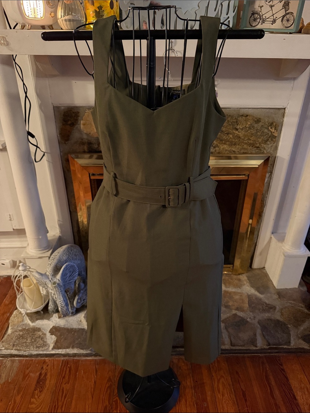 Banana Republic Olive Green Belted Midi Dress